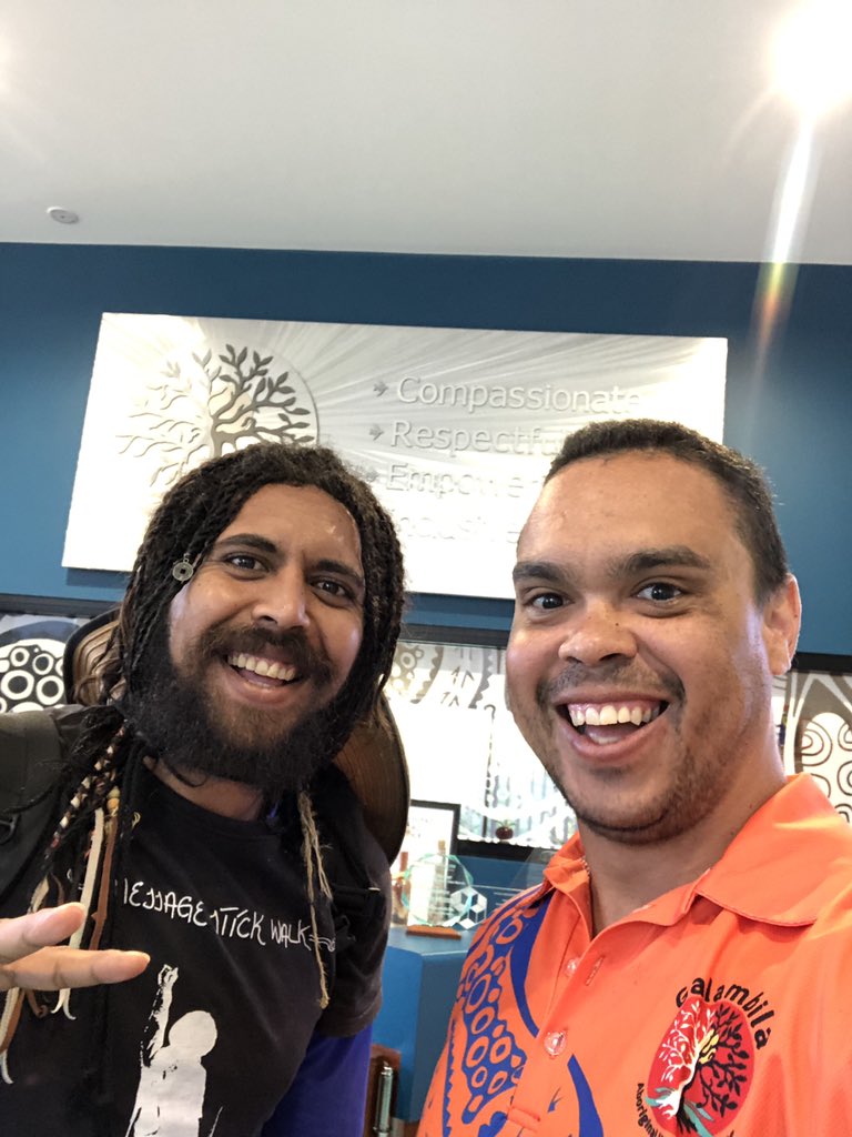 Brother Alwyn stopped in at Galambila Coffs Harbour to say Giinagay on his journey to Canberra from the top end of Aus #mymorrisselfie #INDIGENOUS #koorimurriconnection check him out on FB #messagestickwalk