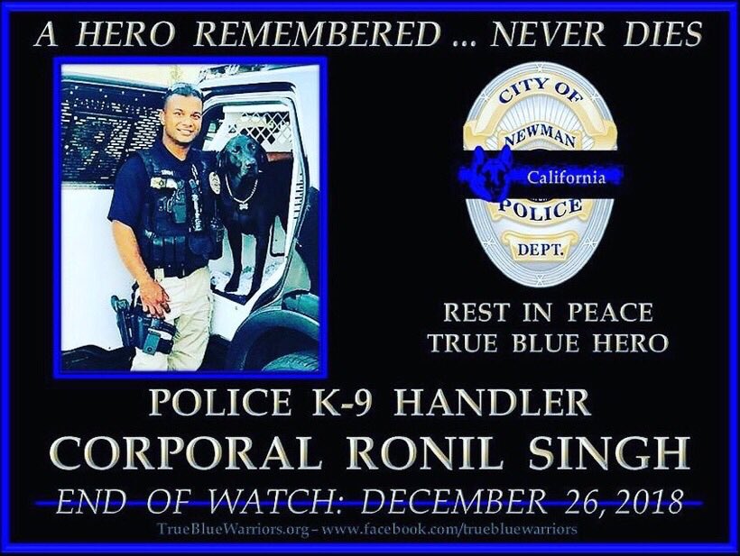 FactsMatterJack's tweet photo. @SenSasse K9 Officer Corporal #RonilSingh was murdered by #illegalAlien during a DUI traffic Stop 5 hours after taking Christmas photos with his wife & son Now widow & orphan #EnoughIsEnough #SecureOurBorders #BuildTheWall #EndSanctuaryCities #PassEverify Triple @ICEgov & @CBP https://t.co/fMVlu6OvfR