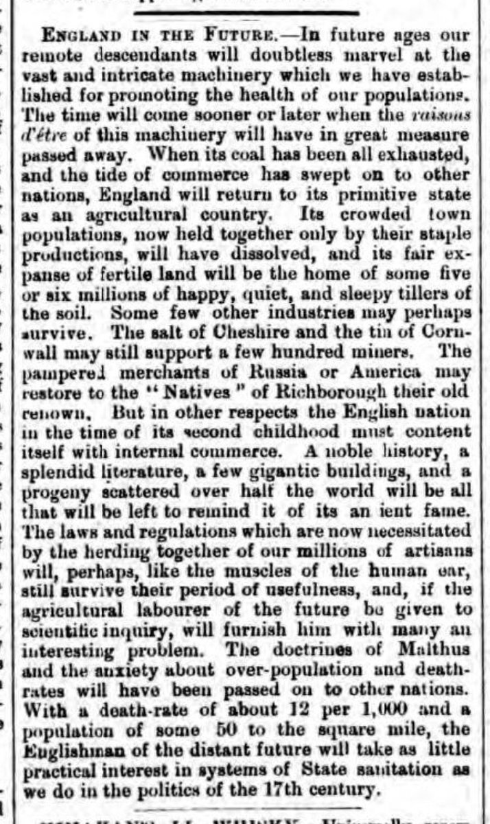 "A noble history, a splendid literature, a few gigantic buildings, and a progeny scattered over half the world will be all that will be left to remind [England] of its ancient fame."- Cheltenham Chronicle (1877)