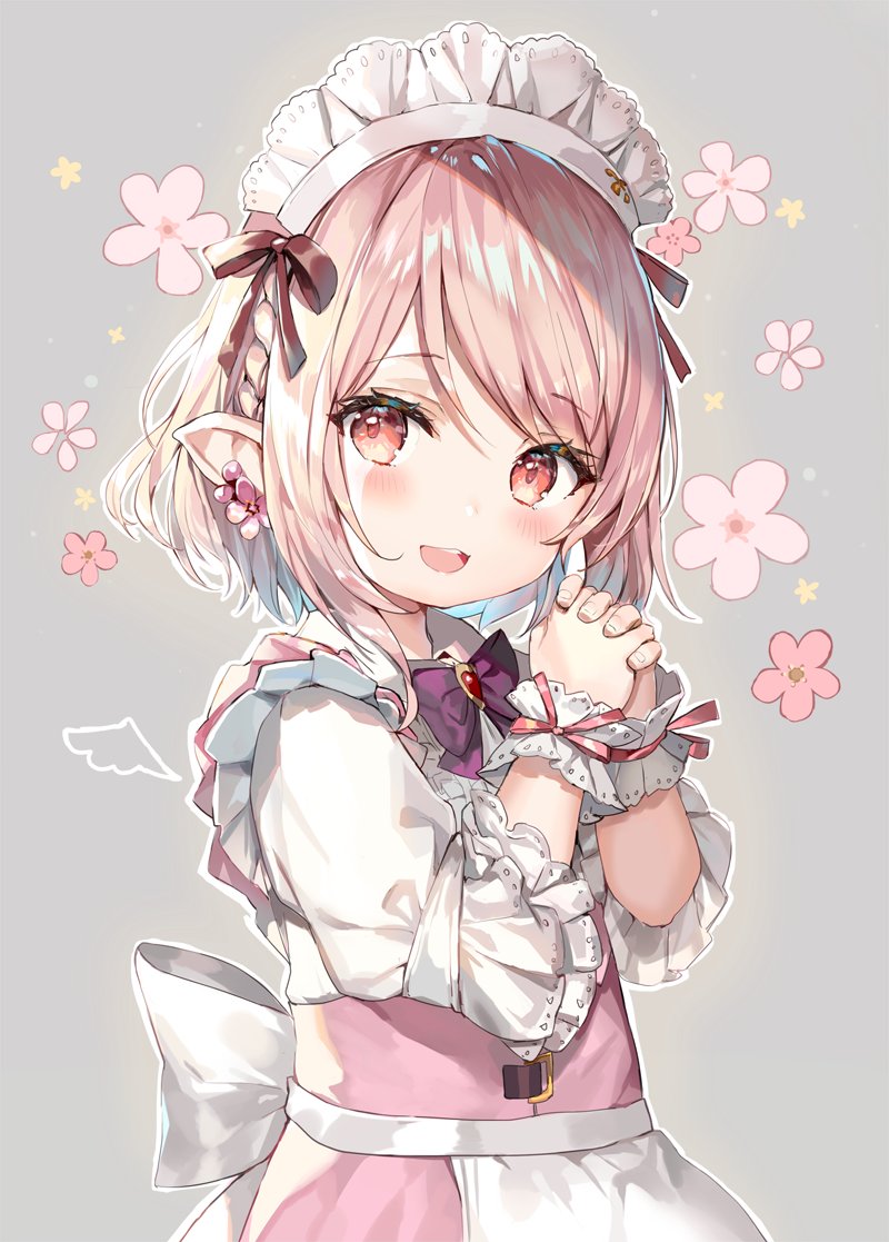 1girl lalafell solo pointy ears maid headdress apron smile  illustration images