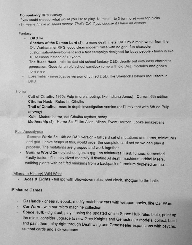 Oldest boy graduated and moved home. Now both boys are home Compulsory RPG Survey has gone out