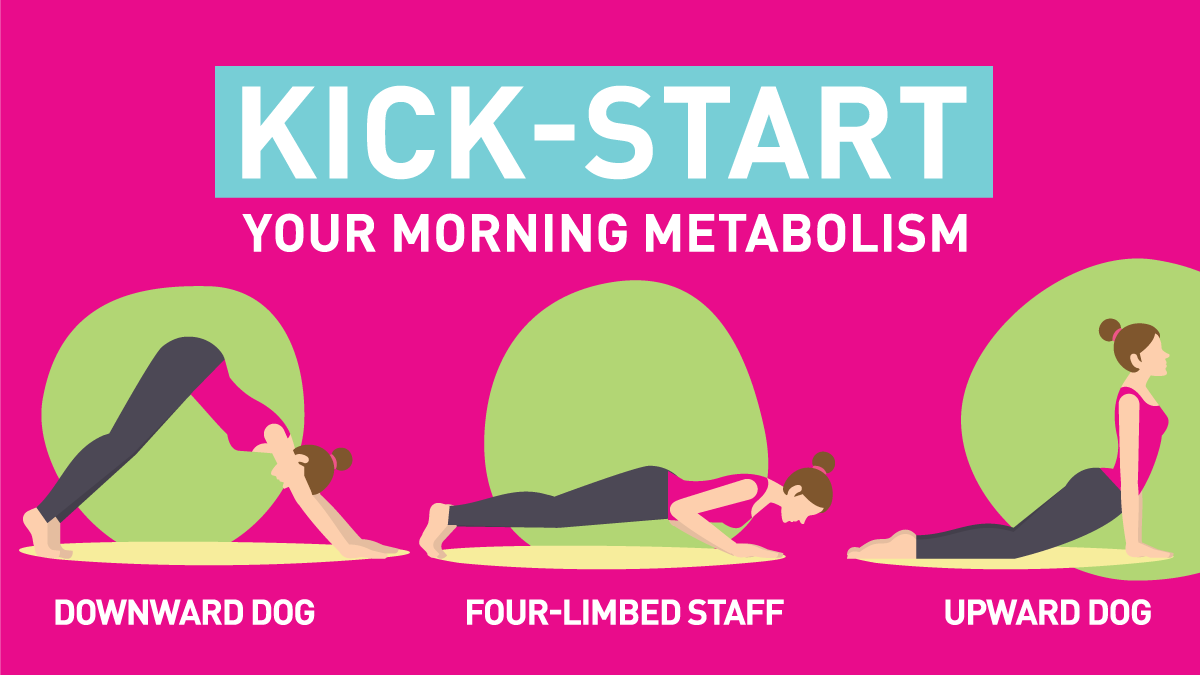 Rise &amp; shine! Here are 3 simple poses to kick-start your morning. #EndTheExcuses #StartYourDayRight

لقد أشرقت الشمس! إبدأ يومك بثلاث خطوات بسيطة. #يكفي_أعذار #ابدأ_يومك_صح