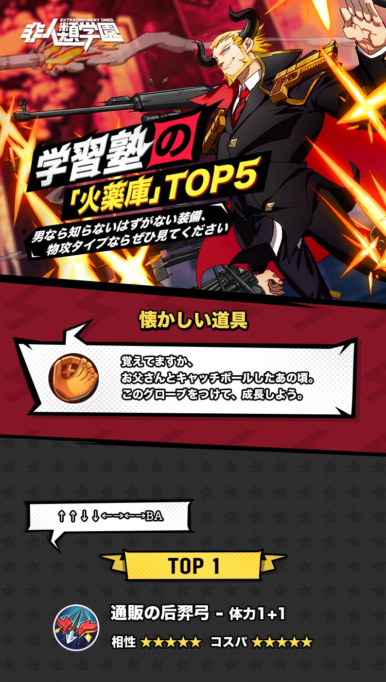 公式 非人類学園 Extraordinary Ones 牛魔王の学習塾 ー火薬庫編 今日は物理攻撃タイプのキャラクターに適した武器を紹介する 性能とコスパの総合評価で ランキング化にしてあるから わかりやすいはずだ 画像の内容をよく勉強して 学園でより 公式 非人類学園 Extraordinary Ones 牛魔王の学習塾 ー火薬庫編 今日は物理攻撃タイプのキャラクターに適した武器を紹介する 性能とコスパの総合評価で ランキング化にしてあるから わかりやすいはずだ 画像の内容をよく勉強して 学園でより