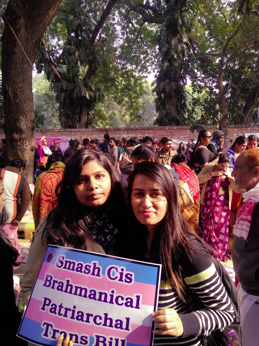 FeminismInIndia's tweet photo. 'This is @ammu1221 and @SumanSaurav92 from #TeamFII signing out! In rage and solidarity. #StopTransBill2018 #RedraftTraffickingBill2018 https://t.co/McBRBtcwWO