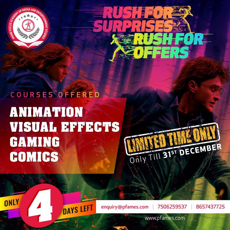 Pfames_Academy's tweet photo. Its raining offers for a limited time! Enroll at @Pfames_Academy &amp; explore a career that’s creatively challenging!
Call us on: +91 9212229400 | delhi@pfames.com
#Animation #VFX #VisualEffects #LearnVFX #VFXwithPrimeFocus #PFAMES #LearnAndEarn https://t.co/y7yebPU8ir