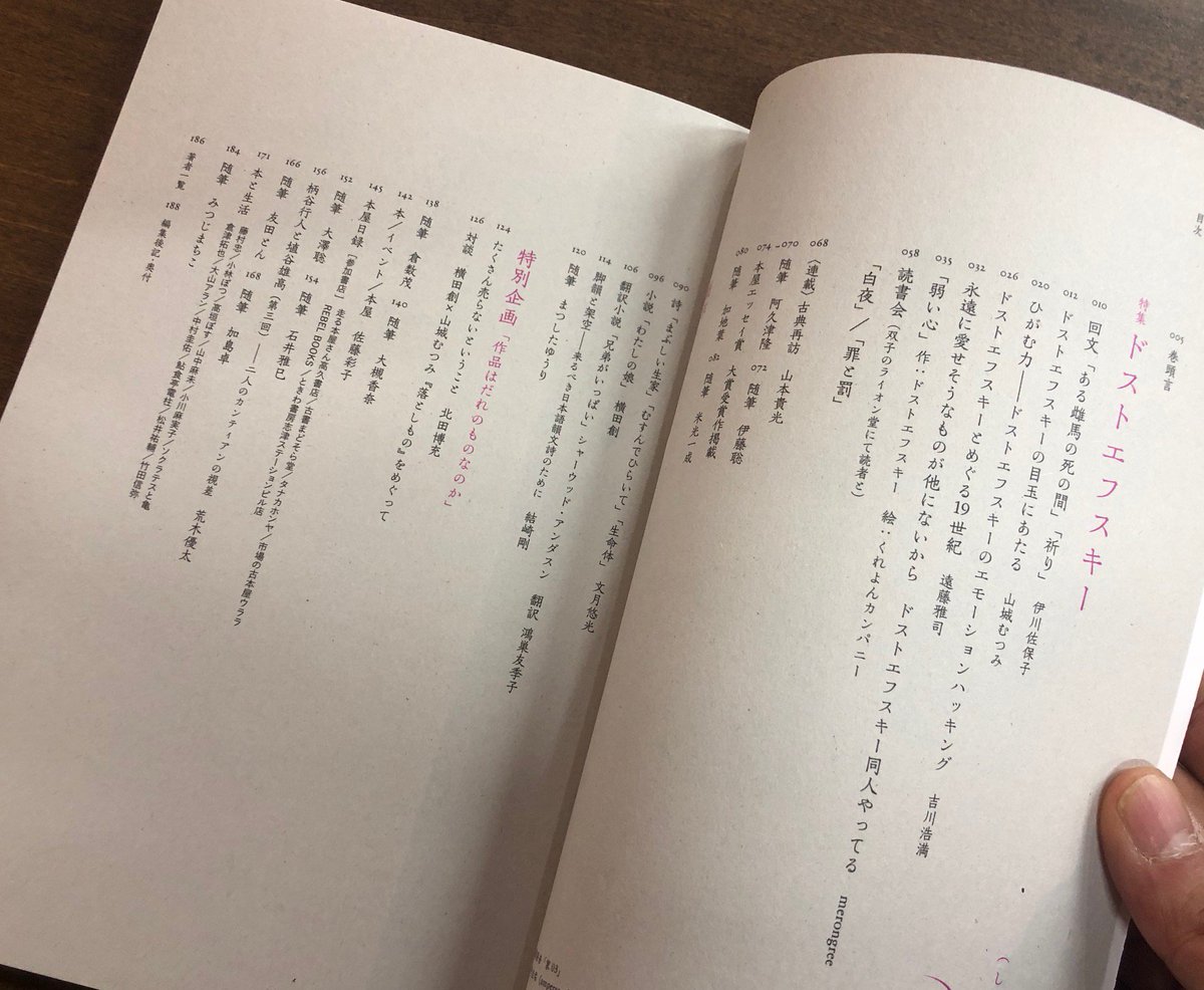 Title タイトル No Twitter 赤坂の双子のライオン堂発行の文芸誌 しししし の2号が入荷 特集のドストエフスキーでは 山城むつみや吉川浩満が独自の 読み を展開 創作は文月悠光 横田創 アンダスン 鴻巣友季子など 走る本屋さん高久書店 市場の古本屋