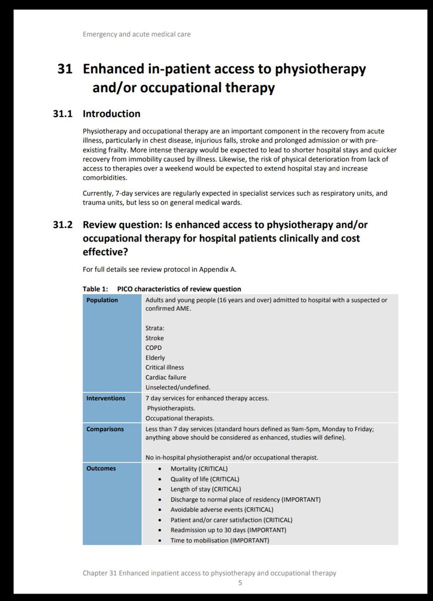 HealthPhysio's tweet photo. An interesting document that I missed earlier in the year. 
Concludes that enhanced access to both OT and PT in acute setting is both cost effective and improves patient mortality. 

#physiotherapy #NHS

https://t.co/iZOXMM3YdT https://t.co/SntuuKaKMR