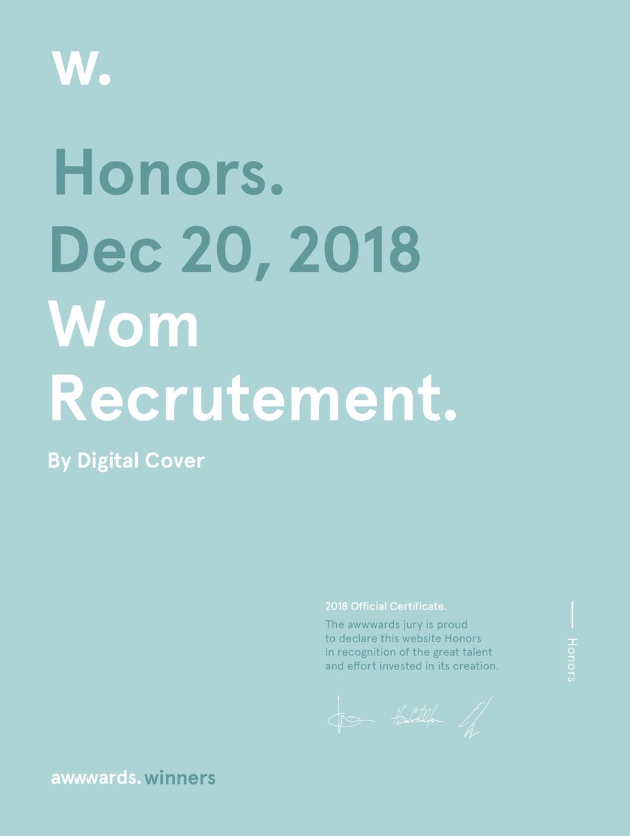 Digital_Cover's tweet photo. La bonne nouvelle avant d’entamer la semaine de repos !
Nous sommes heureux de vous annoncer que le site développé par notre agence, @WOMRecruitment , a reçu la mention honorable aux @AWWWARDS 🏆

Pour les plus curieux 
➥ https://t.co/TBZ5tjumWd
➥ https://t.co/CAT71YwxeT https://t.co/IURF1yKmYX