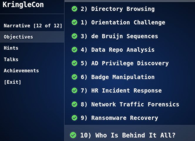 SANS #HolidayHack 2018 #KringleCon completed 🙃. Thanks @SANSPenTest