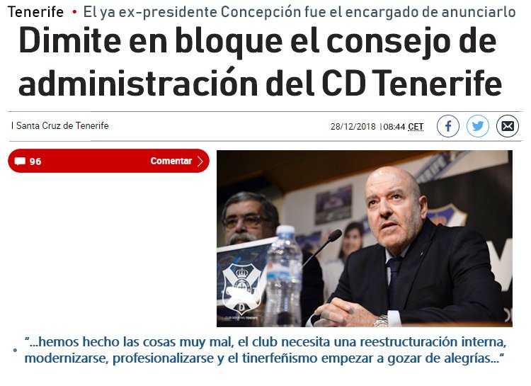 ULTIMA HORA | Dimite la junta directiva
🎙 "El club tiene que volver a ser de los socios"
🎙 "Indudablemente hemos cometido muchos errores..."
🎙 "Es hora de que el tinerfeñismo se vuelva a ilusionar"
😜