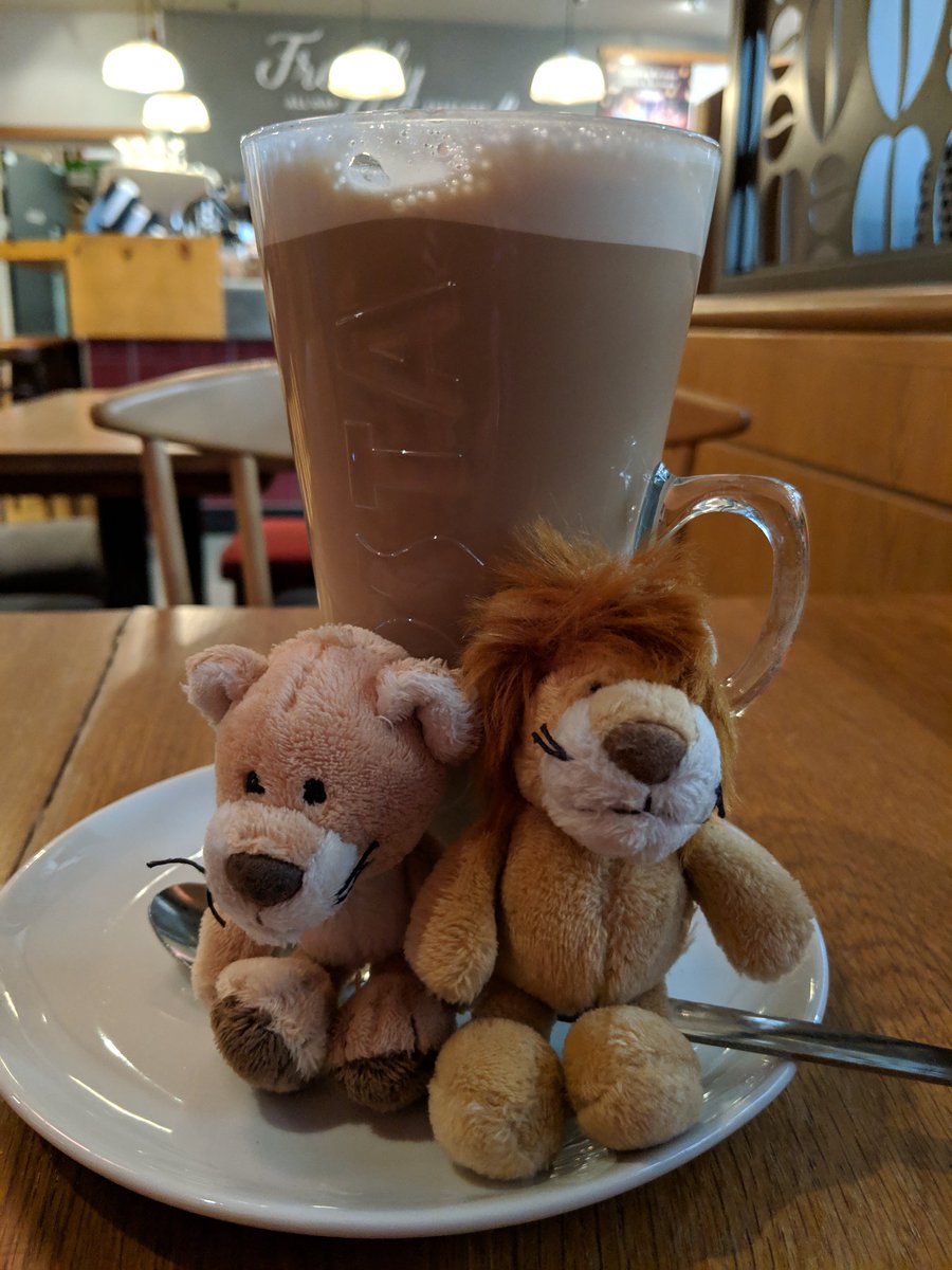 Fergus and Flynn having a <a href="/CostaCoffee/">Costa Coffee</a> while car is in the garage.. waiting..