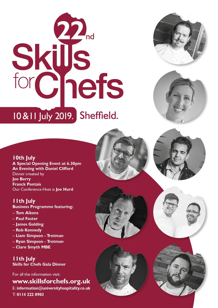 Line up &amp; programme for the Skills for Chefs Conference 10 &amp; 11 July with <a href="/Midsummerchef/">midsummerchef</a> <a href="/tomaikens/">Tom Aikens</a> <a href="/CorebyClare/">Core Restaurant</a> <a href="/Paulfosterchef/">Paul Foster</a> <a href="/JamesGolding10/">James Golding</a> @robkennedy0 <a href="/chef_simpson/">Ryan Simpson</a> <a href="/simpson_trotman/">Ryan & Liam</a> @JoeHurdCook check out poster for all the details.