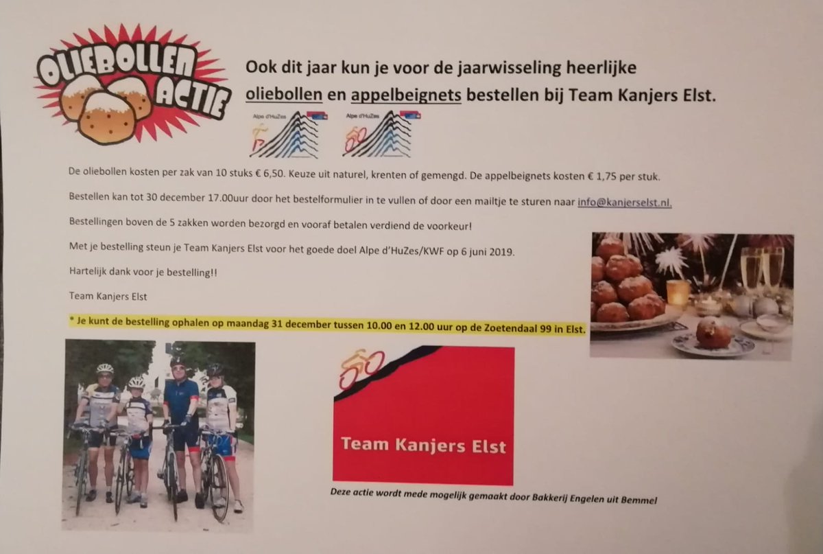 Onze jaarlijkse oliebollenactie voor <a href="/alpedhuzes/">Alpe d'HuZes</a> loopt als een tierelier. Super bedankt particulieren en bedrijven voor de bestellingen.