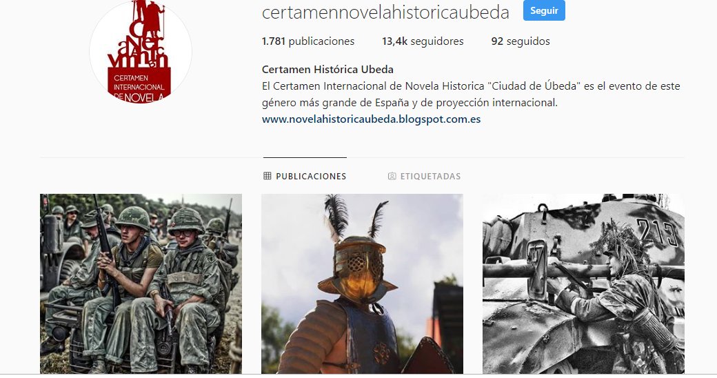 Afrontamos el último fin de semana del mes con otra subida en el "Instagram" del Certamen Internacional de Novela Histórica "Ciudad de Úbeda".Alcanzamos los 13.400 seguidores.

novelahistoricaubeda.blogspot.com/2018/12/ultimo…