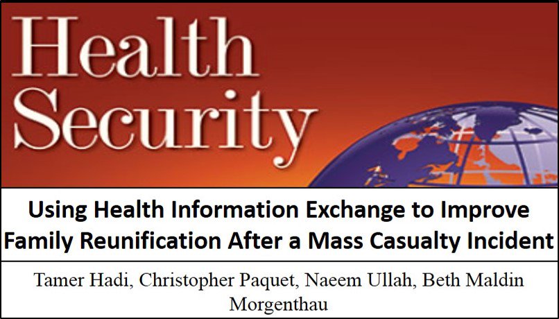tamer_hadi's tweet photo. Reuniting loved ones post-emergency is ALWAYS a major challenge.

New paper w/ @nycHealthy colleagues offers 1 tool that can help.

"Using Health Information Exchange to Improve Family Reunification After a Mass Casualty Incident"

https://t.co/PCCIIMSsmy

#EMGTwitter #HIE #SMEM https://t.co/BNJqeaVA9W