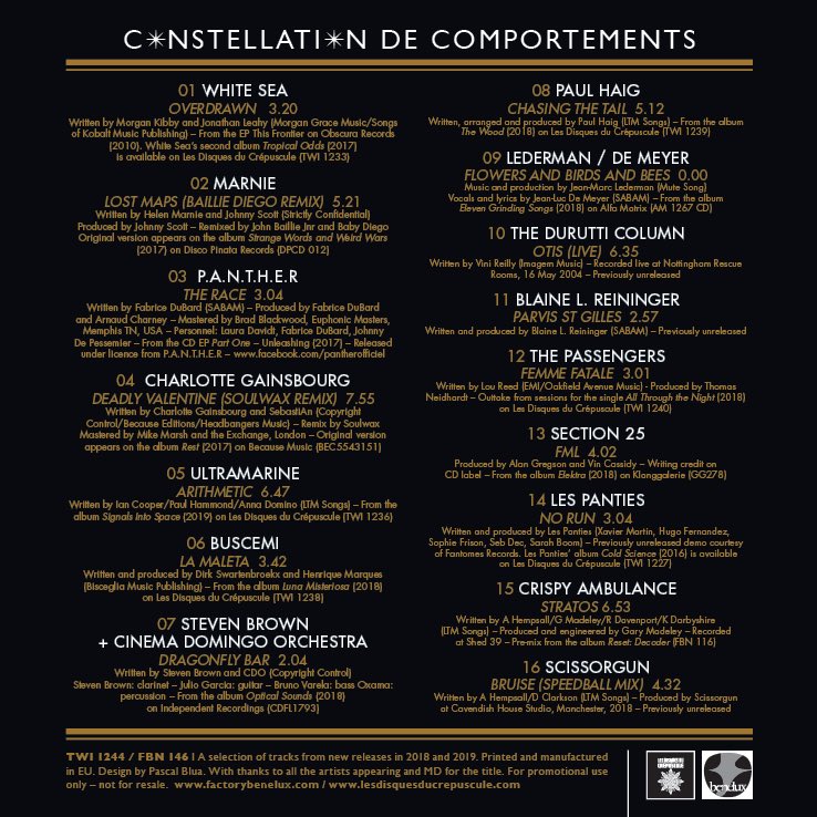 twilightdisques's tweet photo. Constellation de Comportements sampler CD (TWI 1244) free with mailorders while stocks last! https://t.co/jl4Uf3Uq9P @marnieofficial @whiteseamusic @um_ultramarine @AnnaDDT @buscemi_music  @paulhaig @BlaineReininger @LauraDavidt @cgainsbourg @tuxedomoon01 https://t.co/OEqV555RGk