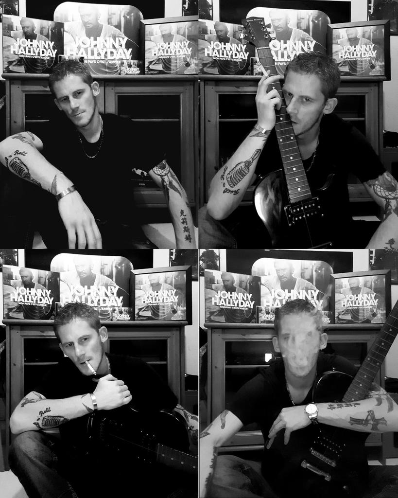 Dadousjh's tweet photo. Parce que " je suis né dans la rue " aussi et que je suis "Made in Rock'n'roll " c'est aussi écris sur ma peau  
#JohnnyHallyday #Johnny #Hallyday #LoveYouDad #MissYou #Dad #DadJohnny #rocknroll #guitar #Guitare #tatoo #love #cigarette #clope #fume #blackandwhitephotography 🎸🚬 https://t.co/2Dsd19bClo