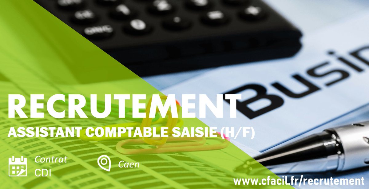 CFACIL recrute pour le compte d’un cabinet comptable, un-e Assistant-e comptable spécialisé-e en saisie.

Découvrez l'annonce complète et postulez sur : cfacil.fr/recrutement/en…

#emploi #recrutement #compta #Caen