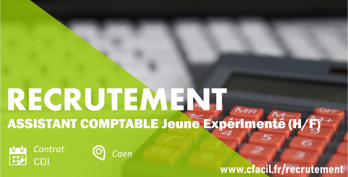 CFACIL recrute pour le compte d’un cabinet comptable de l’agglomération caennaise, un-e Assistant-e Comptable Jeune Expérimenté-e.

Découvrez l'annonce complète et postulez sur : cfacil.fr/recrutement/en…

#emploi #recrutement #compta #Caen