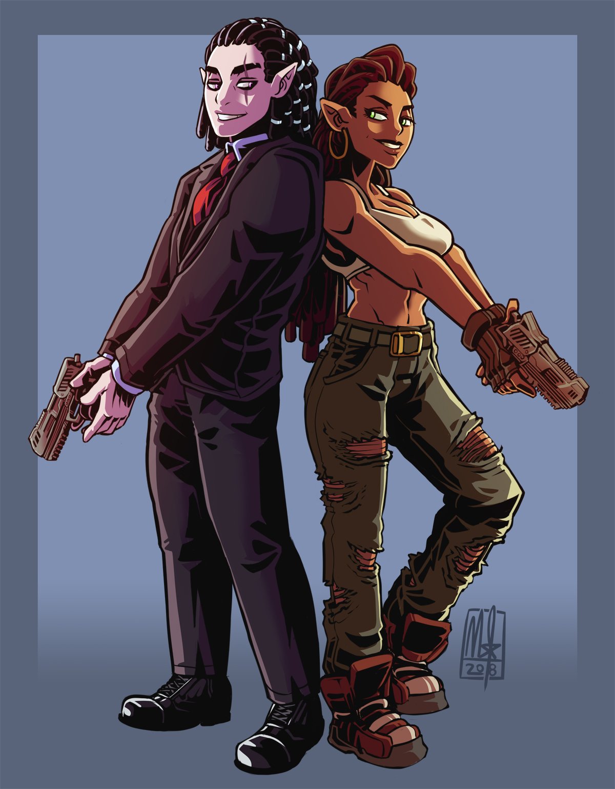 Max Gibson on X: Commission of Shadowrunners Alexis and Ryel #Shadowrun  #elf #orc #suit #pistol #cyberpunk #commission  / X