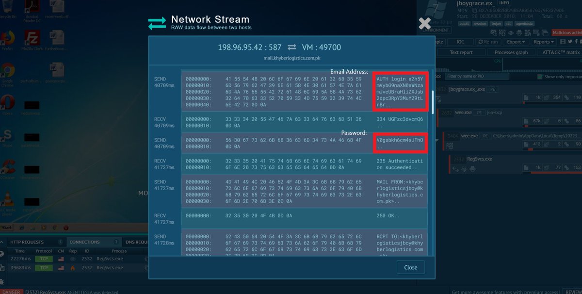 de_aviation's tweet image. AgentTesla User too stupid to activate TLS🤣🤣By Analyzing the network traffic you can easily find out the Email Address &amp;amp; corresponding Password (Base64 Encoded, easy to decode: base64decode.org) app.any.run/tasks/875c816a… @anyrun_app @abuse_ch #malware #pws #trojan