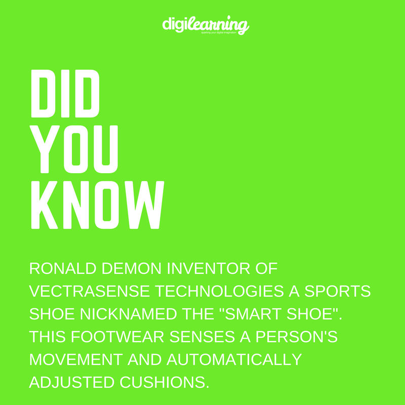 digilearningHQ's tweet photo. Did you know...
Ronald Demon inventor of #Vectrasense #technologies a #sport #shoe #nicknamed the “smart shoe”.
This #footwear #senses a person’s #movement and automatically adjusted cushions.
#Digilearning #didyouknow #inventor #change #digitips #GlobalGoals #coding #learning https://t.co/ToqHR2ZgM3