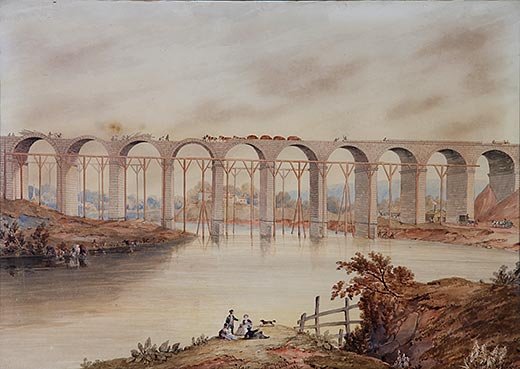 Section of the Ten Arch Bridge, Mallow, Co. Cork, early 1900s (left) and watercolour of the same bridge, 1849 (right)