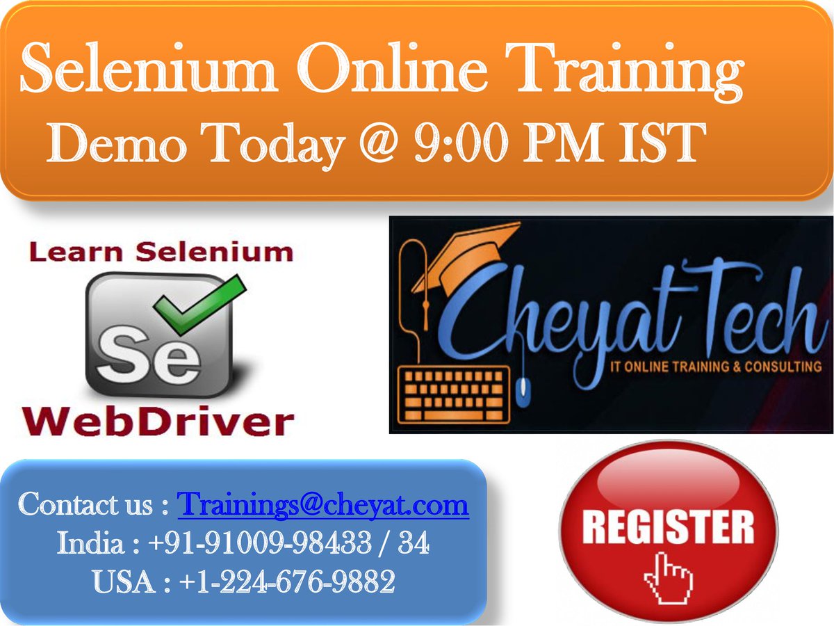 Cheyat_Tech's tweet image. #SeleniumOnlineTraining by Highly Exp Working Consultants 

Course Content : cheyat.com/qa/selenium-on…

For more info contact us : Trainings@cheyat.com
India : +91-91009-98433 / 34 (WAPP) 
USA  : +1-224-676-9882 

#SeleniumOnlineTraining #SeleniumOnjobSupport #CheyatTechnologies