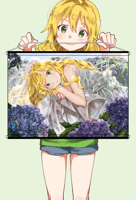 言うの忘れてたんですが、出来心でB2タペストリー作ったので冬コミに持っていきます!手元に現物がないので美希ちゃんに持ってもらいました! #コミックマーケット95 
