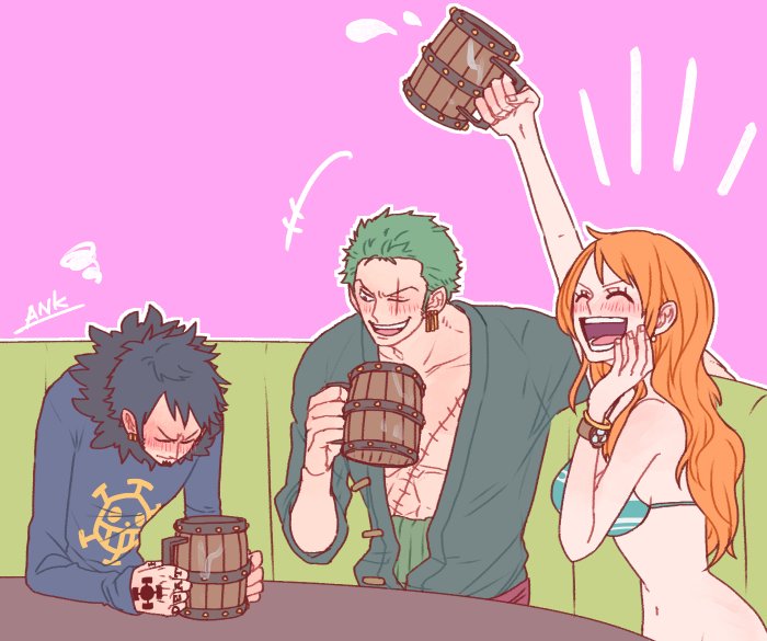 Ank A Twitter お題 ゾロとナミとローが酒を飲んで酔っ払ってるイラスト Ank A Twitter お題 ゾロとナミとローが酒を飲んで酔っ払ってるイラスト