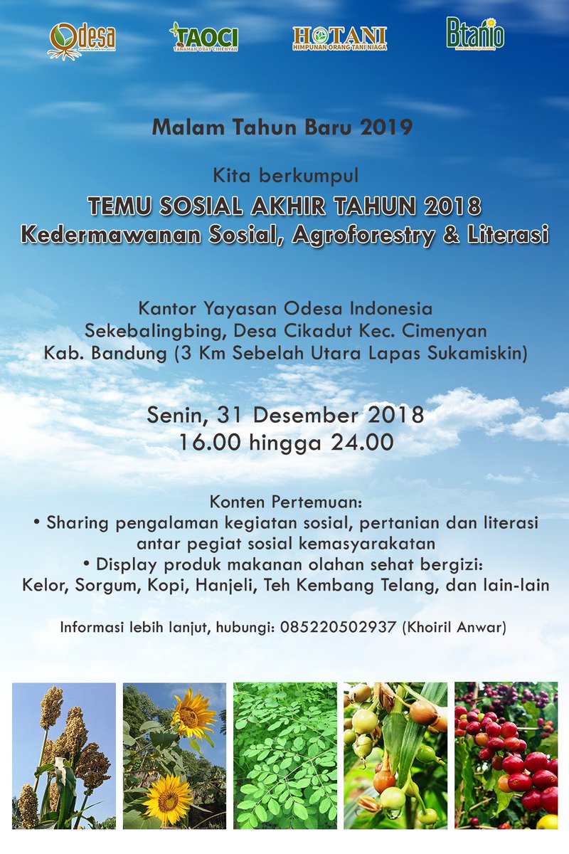 Malam tahun baru? Inilah acara yang cocok untuk Anda sekeluarga. Bincang dengan para dosen, jurnalis dan pegiat sosial. Hanya 3 km ke arah utara dari lapas sukamiskin bandung. odesa.id/undangan-perte…
#infobandung
#tahunbaru2019 
#acaratahunbaru
#bandungtahunbaru