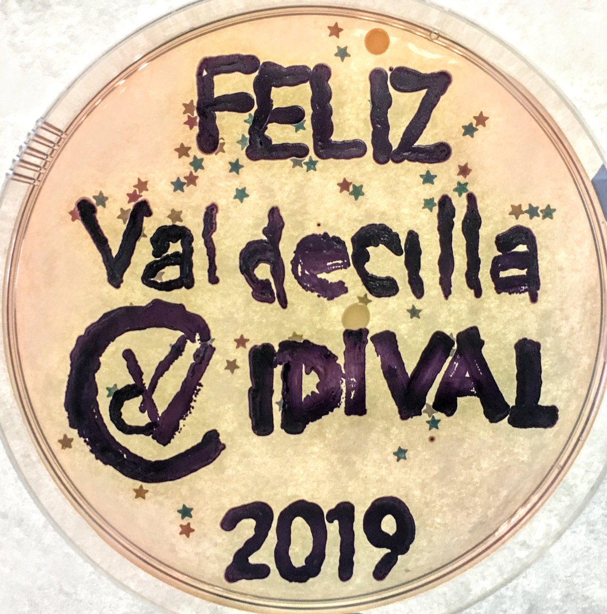 joseramosvivas's tweet photo. Desde @IDIVALdecilla os deseamos lo mejor para 2019 ! 
Navidad-Agar con #Bacterias #científicos #AgarArt #microorganismos #Microbiology #microbs #microscope
#divulgacion #sciencerising
#Microbiologia #comunicaciencia 
#divulgaciencia #scicomm #leeciencia #microbiome https://t.co/Lih8FsTpKt
