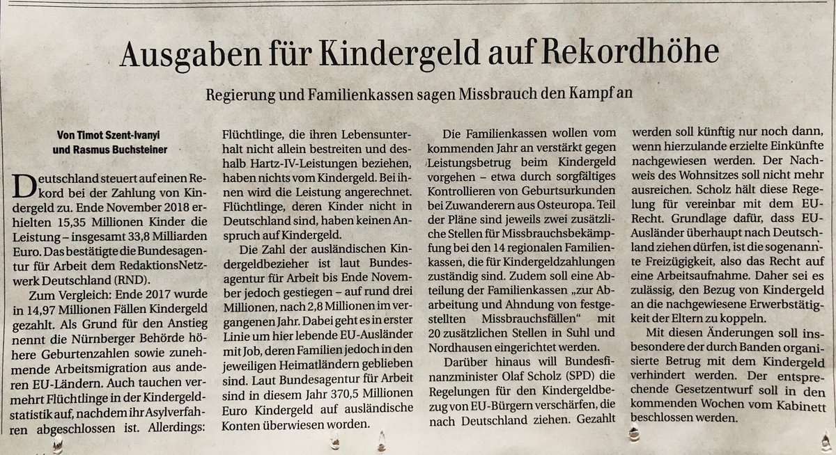 UlrichSchneider's tweet photo. Sprache macht Politik - und vor allem Stimmung: Überschrift in der heutigen ⁦@berlinerzeitung⁩ suggeriert fälschlicherweise einen Zusammenhang von Rekordzahlungen an Kindergeld und Mißbrauch. Wie mich so was abnervt ... https://t.co/YCdAn84y6s