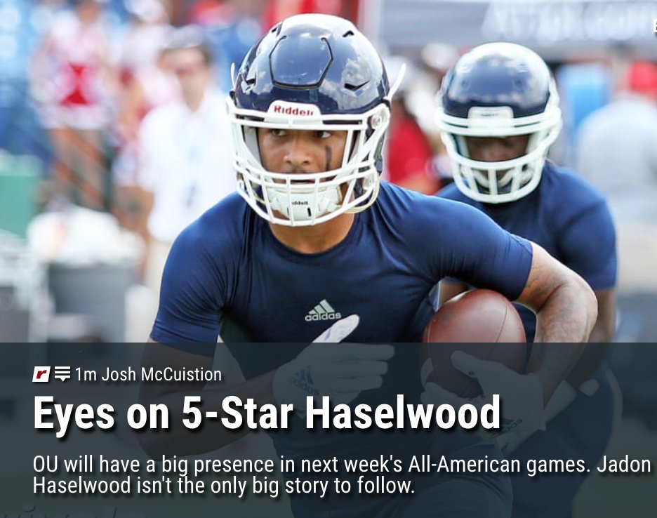Josh_Scoop's tweet image. The #DailyNotes return with a MASSIVE look at next week’s All-American games and all the #Sooners targets you need to be following, including 5-star WR Jadon Haselwood and all that is swirling around his announcement. oklahoma.forums.rivals.com/threads/friday…