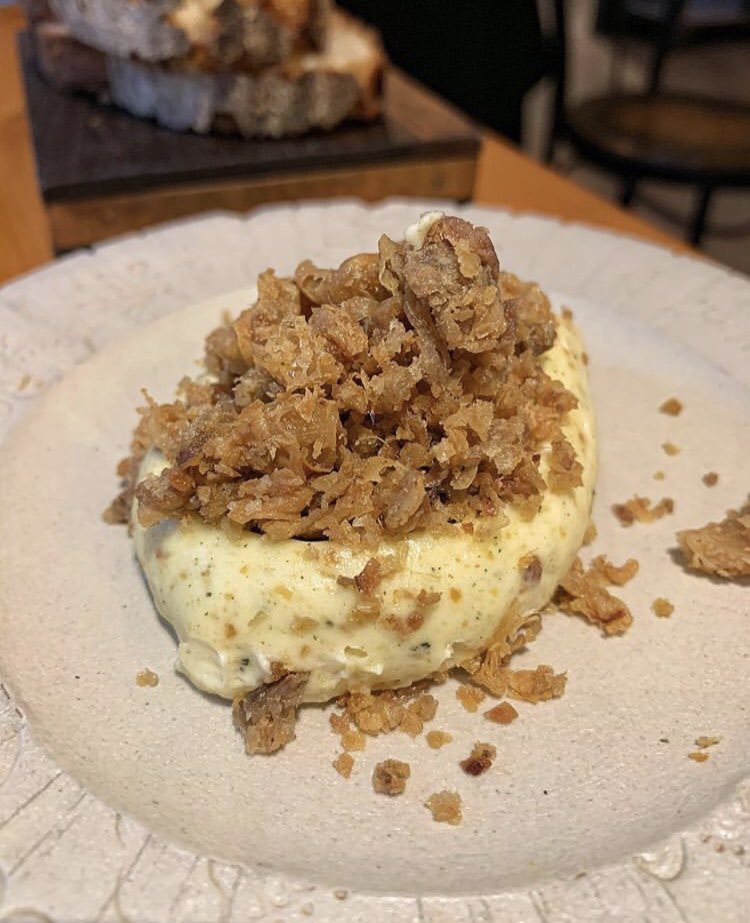 LondONtheinside's tweet photo. Can’t decide what we liked best, the cheese donut in place of the cheese course OR the chicken butter (swipe right) @froghoxton WHAT DO YOU THINK? https://t.co/oYQ751KZ46 https://t.co/t5Q8CErghe