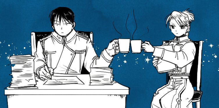 お題:年の暮れ
 #ロイアイ版深夜の真剣お絵描き文字書き60分一本勝負

まずいコーヒーで乾杯 