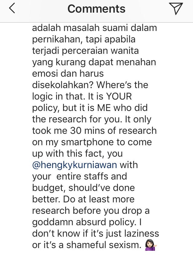 Hengky Kurniawan, deputy regent of West Java, is under fire for planning to launch a “school for mothers” in 2019 in attempt to stem the high number of divorces in the regency. Why put the blame on women only, esp with many divorces caused by DV, polygamy, financial neglect...