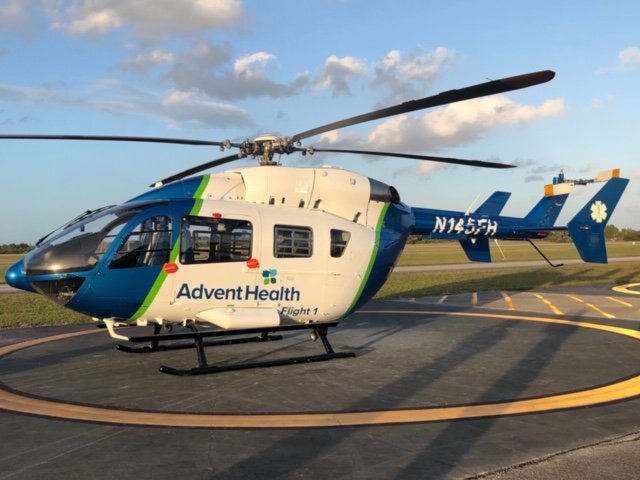 FHTVNEWS's tweet photo. Look who's back in town! The newly-painted AdventHealth Flight 1 will begin service just in time for the transition to #AdventHealth.  #FeelingWhole https://t.co/p2z7gdRabD