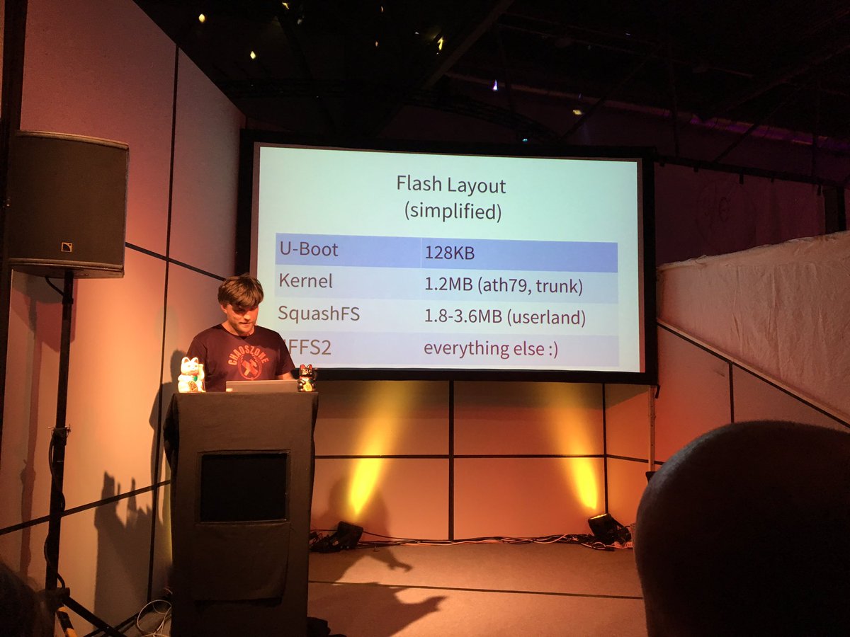 FZigan's tweet photo. Talk from @__m_t_____ about how u can use the @weimarnetz firmware when you only got 4 MB ram

#35c3 https://t.co/X2ZpbB9ylw