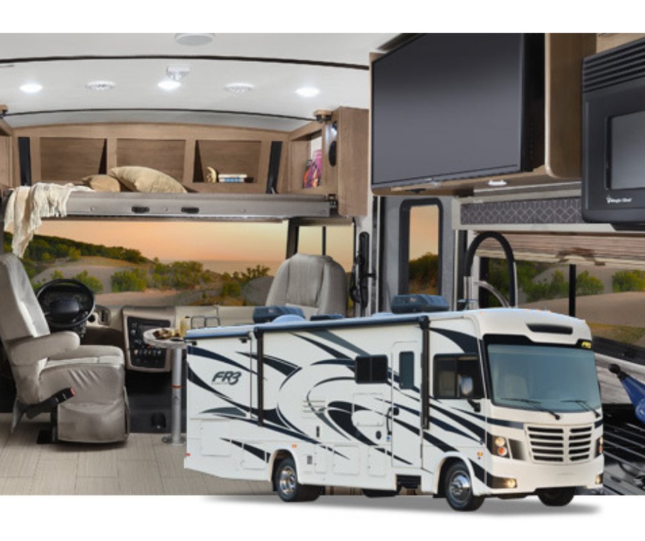 HamiltonRVexpo's tweet photo. The Forest River FR3 crossover #motorhome will be on display at booth #300 @ForestRiverInc #RVlife #RVFever #RVing #familyfriendly https://t.co/GlDwKn56Pm