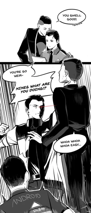 Nines be like `what an idiot calling me his brother didn't he kno i was to replace him?' but after some days he be like `I'LL DESTROY ANY BEING WHO HURTS MY STUPID BROTHER'#dbh #DetroitBecomeHuman  #connor #rk900 #ElijahKamski #GavinReed #HankAnderson #RK1000 日本語版は下へ 