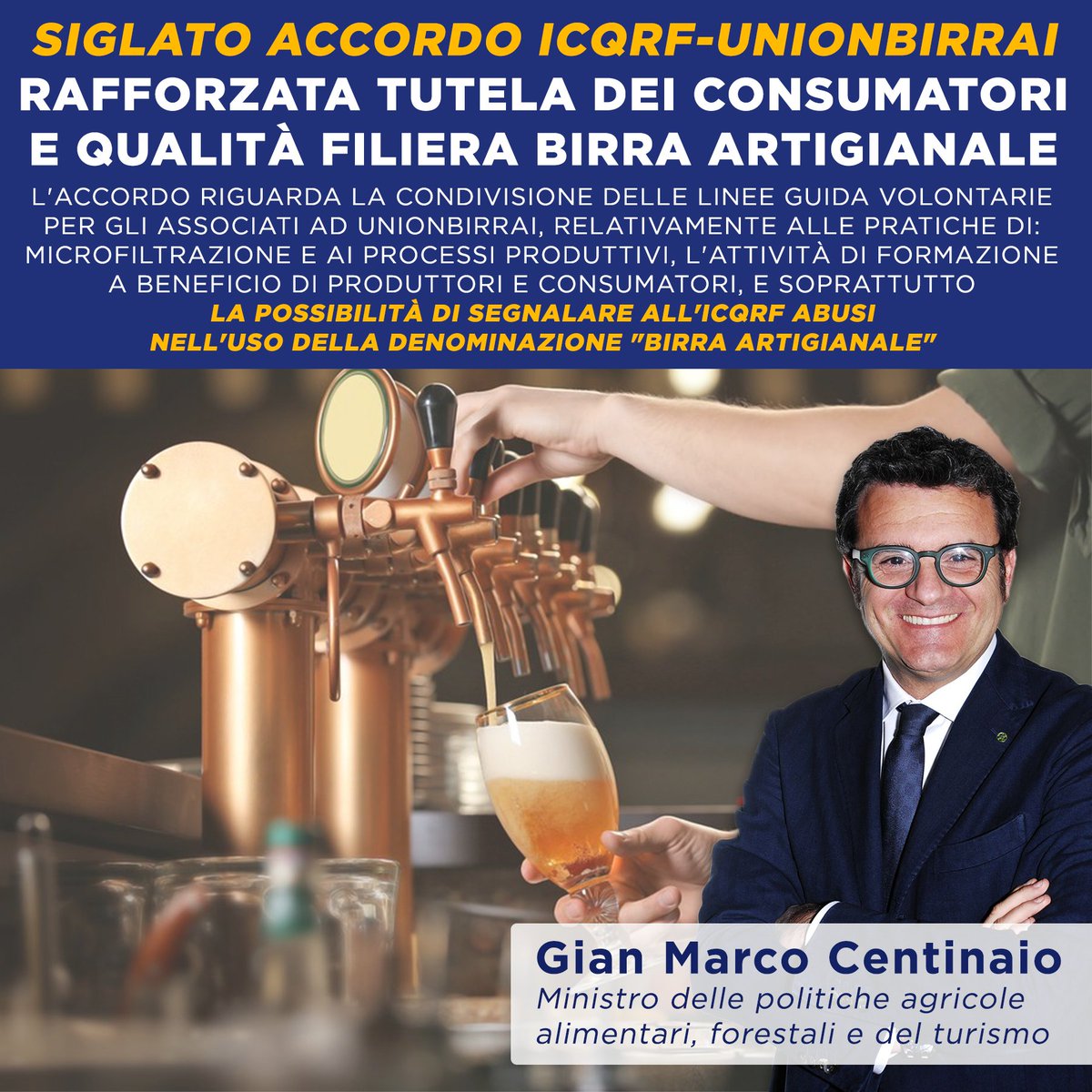 🍻 SIGLATO ACCORDO #ICQRF-#UNIONBIRRAI
RAFFORZATA TUTELA DEI CONSUMATORI E QUALITÀ FILIERA BIRRA ARTIGIANALE
Dato il successo che sta riscuotendo la #BirraArtigianale in Italia il #Mipaaft intende valorizzare e riconoscere tutte le realtà della filiera ➡️ goo.gl/2aAxfS