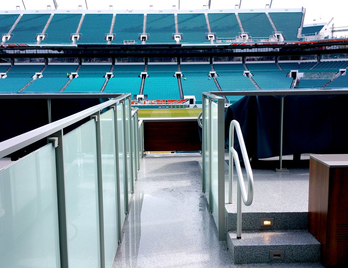 sightlinecs's tweet photo. The @OrangeBowl kicks off tomorrow night at @HardRockStadium in Miami. Also on display will be more than 16,000 linear feet of @TrexCommercial aluminum, glass and cable railing. More details about this stadium renovation can be found here: https://t.co/TnfVjnkvUE. https://t.co/s60LIxSVCo