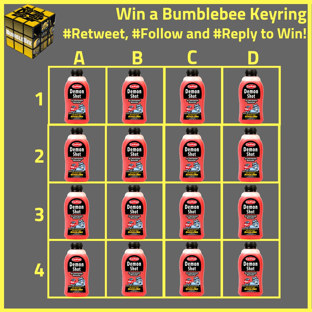 Eyes peeled! 
#Follow, #Retweet &amp; #Reply telling us which bottle of #DemonShot you think is hiding the keyring to win a bottle for yourself plus a #BumblebeeMovie keyring! 
We've got 3 to #giveaway!

Ends 02/01/19 📅
UK Only 🇬🇧

#FreebieFriday #competition #win #Transformers