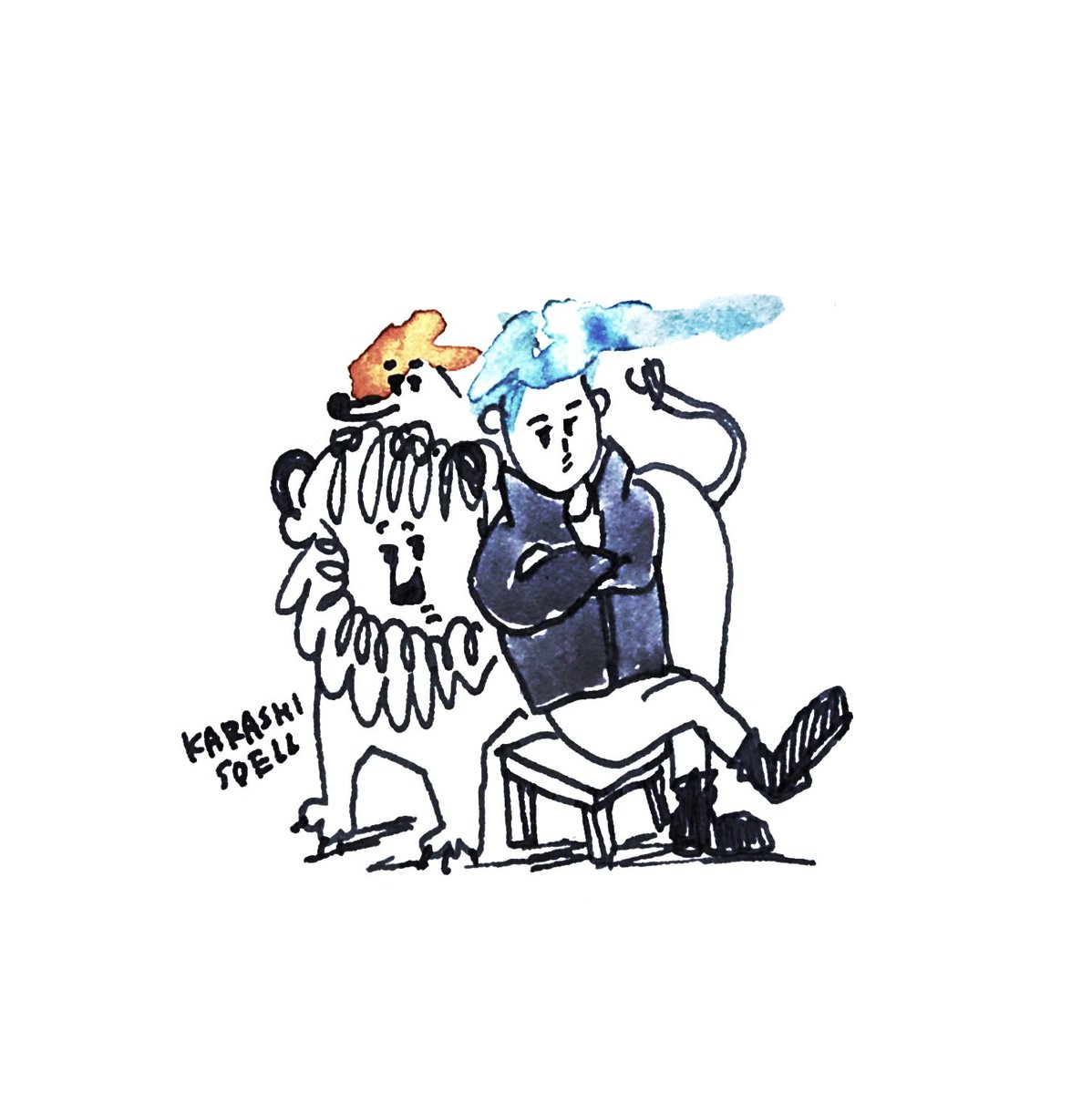 カラシソエル イラストレーター 今日のイラスト ためし塗りしたところから生まれた青髪リーゼントボーイ 今日のカラシイラスト