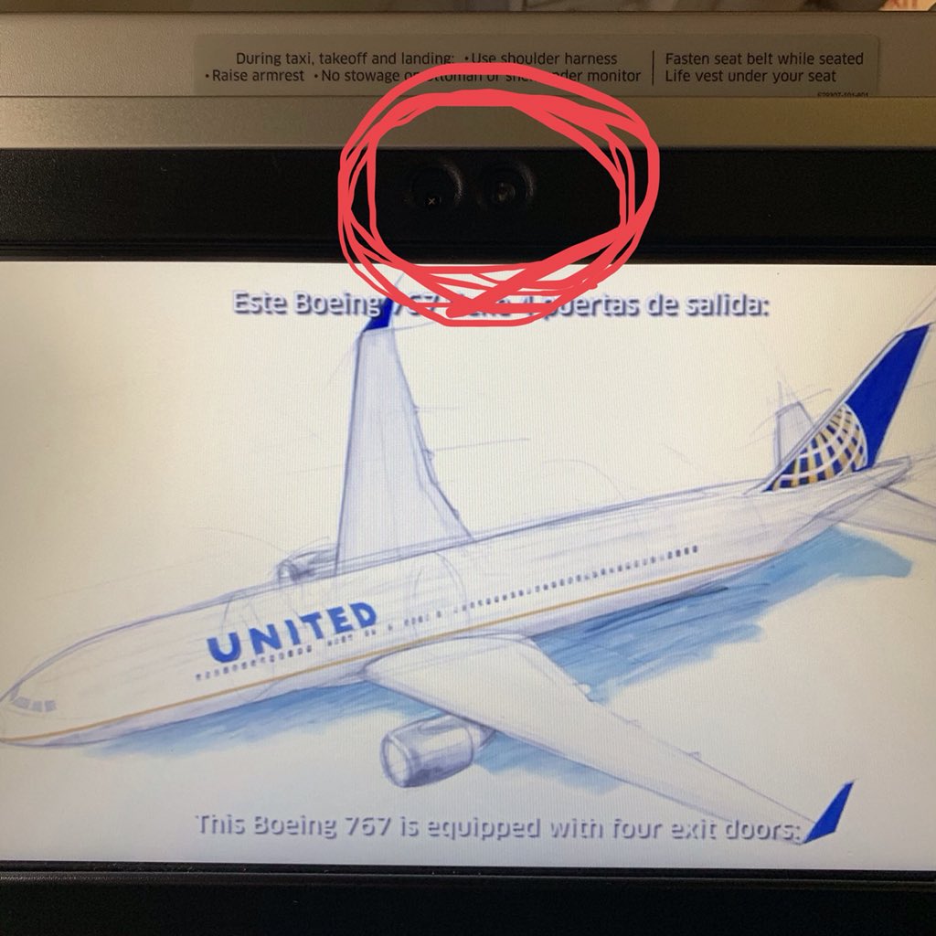 Hey <a href="/OneMileataTime/">Ben Schlappig</a> any idea why the entertainment screens on <a href="/united/">United Airlines</a> new 767-300 #polaris seats come equipped with webcams? Soooo creeeeepy...