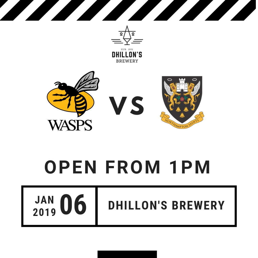 DhillonsBrewery's tweet photo. The Ricoh Arena hosts its first Rugby match of the new year on the 6th Jan! Join us before some pre match drinks. 🍻
🐝Wasps v Northampton Saints 😇
🕒 Kick-off 3pm
#covhour #waspsrugby #wasps #waspsfans @waspsrugby_news @TheWaspsReport @RugbyWasps https://t.co/YtX1SRgF38