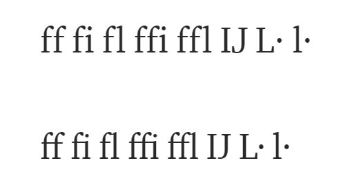 Screenshot showing unligated forms for common Latin ligatures on one row and their ligatures below.