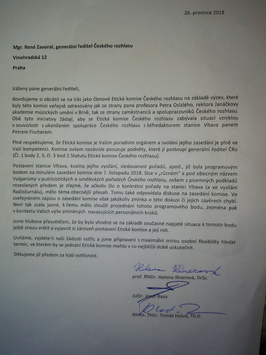 TomasHolubPB's tweet photo. Dnes jsme společně s  paní profesorkou Illnerovou a panem doktorem Baxou jako členové Etické komise ČRo  požádali pana generálního ředitele Mgr. Zaorala o svolání této komise v souvislosti s veřejnou výzvou adresovanou všem členům Etické komise. https://t.co/sbfMqC7V9W https://t.co/pApJnY8hBf