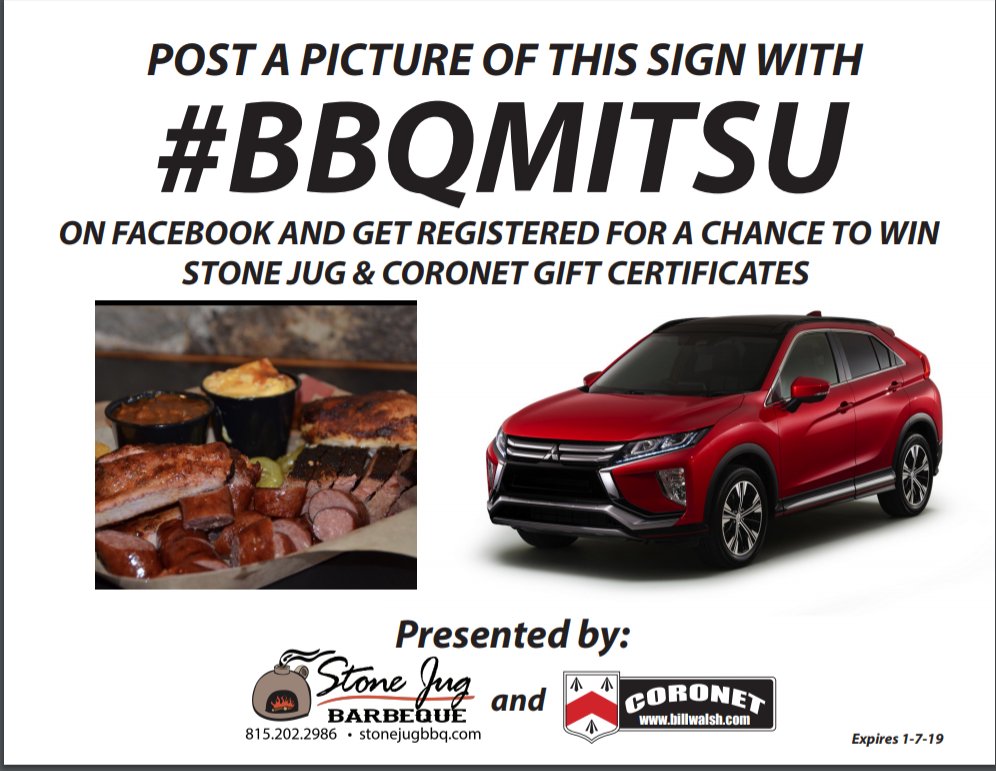 You have a bit more time, but if you want to win free stuff, you have to get in and get your sign pictures!  Post it to our Coronet or Coronet Mitsubishi Facebook to be entered in .